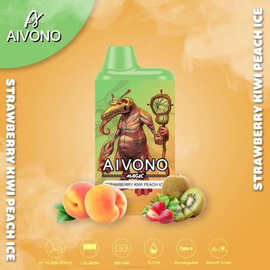 Einweg Vape Österreich - Erdbeer-Kiwi-Pfirsich-Eis Aivono AIM MAGIC 5800 Mundbox-Zigarette 400B96