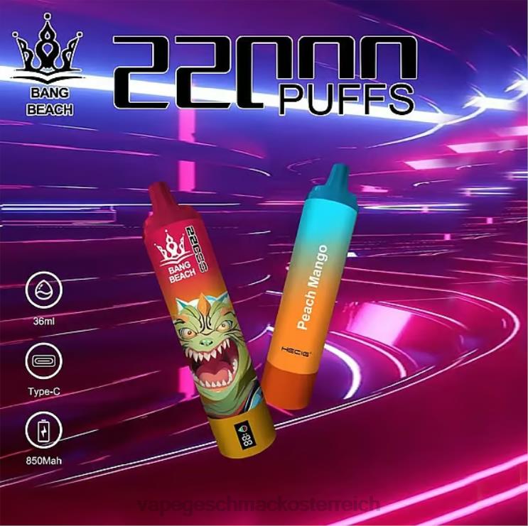 Einweg Vape Österreich - Bang Beach 22000 Züge intelligenter Bildschirm 8DTH824 Pfirsich-Mango