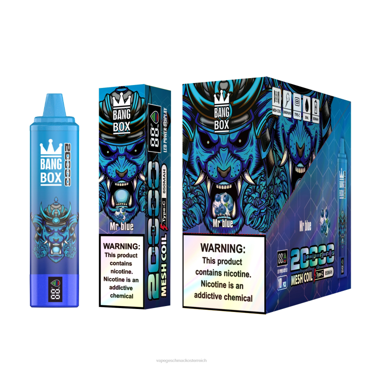 Einweg Vape Österreich - Bang Box 20.000 Züge intelligenter Bildschirm 8DTH860 Herr Blau