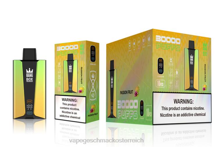 Einweg Vape Österreich - Bang Box 30.000 Züge intelligenter Bildschirm 8DTH884 Passionsfrucht