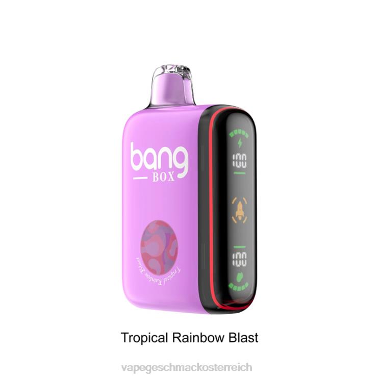 Einweg Vape Österreich - Bang Box 9000–18000 Züge, intelligente Leistungsanzeige 8DTH836 tropische Regenbogenexplosion