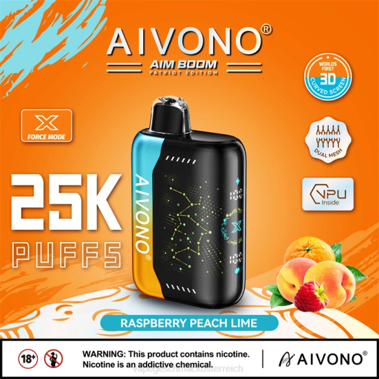 Vape Geschmack - Himbeer-Pfirsich-Limette Aivono AIM BOOM 25000 400B350