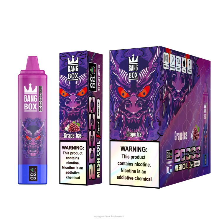 Vape Shop Wien - Bang Box 20.000 Züge intelligenter Bildschirm 8DTH861 Traubeneis