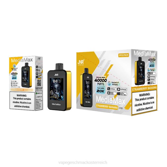 Vape ohne nikotin - Erdbeerbanane JNR MediaMax 40.000 Puff X84J16