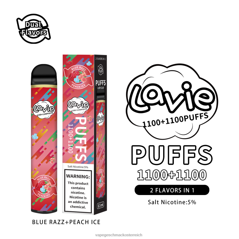 Vape Geschmack - Blaues Razz/Pfirsich-Eis 0HHN8298 LAVIE BAR Switch 2200 Züge