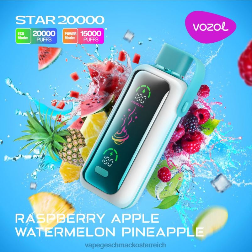 Vape Geschmack - Himbeere, Apfel, Wassermelone, Ananas VOZOL STAR 20000 4442218