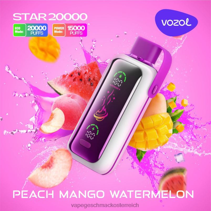 Vape Ohne Nikotin - Pfirsich-Mango-Wassermelone VOZOL STAR 20000 4442216