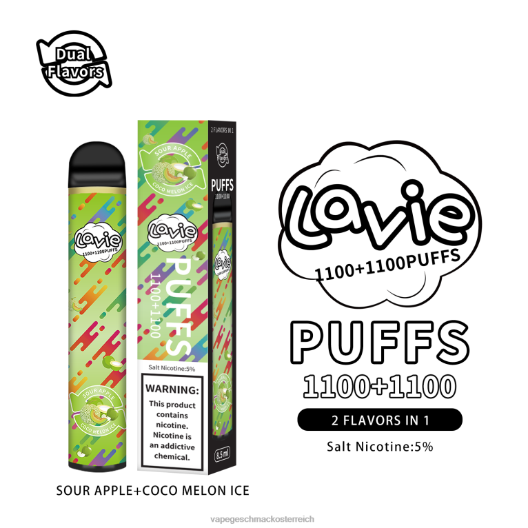 Vape Shop Wien - saures Apfel-/Kokosmeloneneis 0HHN8297 LAVIE BAR Switch 2200 Züge