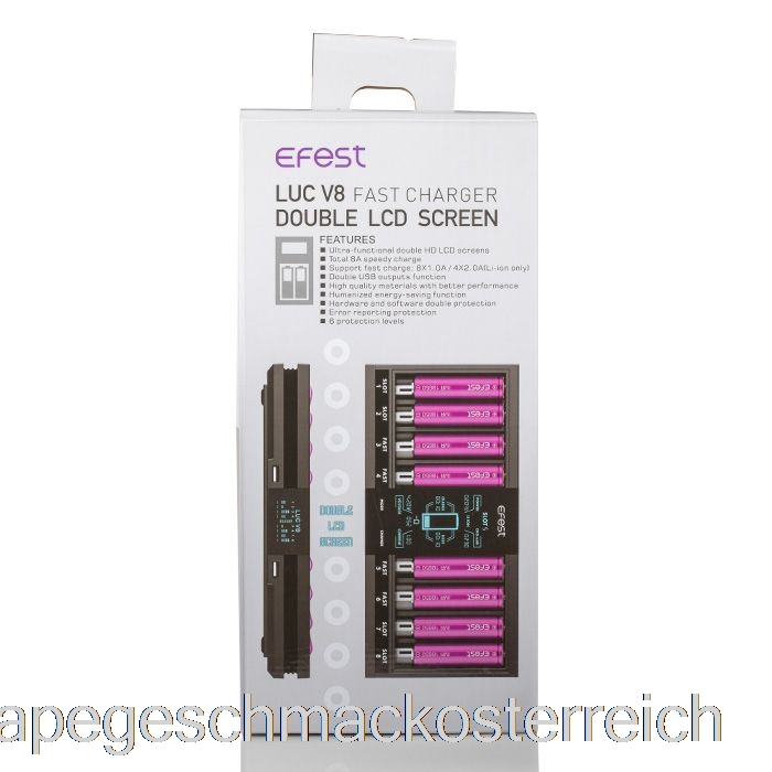 Efest Luc V8 Doppel-LCD-Bildschirm, Schnelles Batterieladegerät, Vape-Geschmack